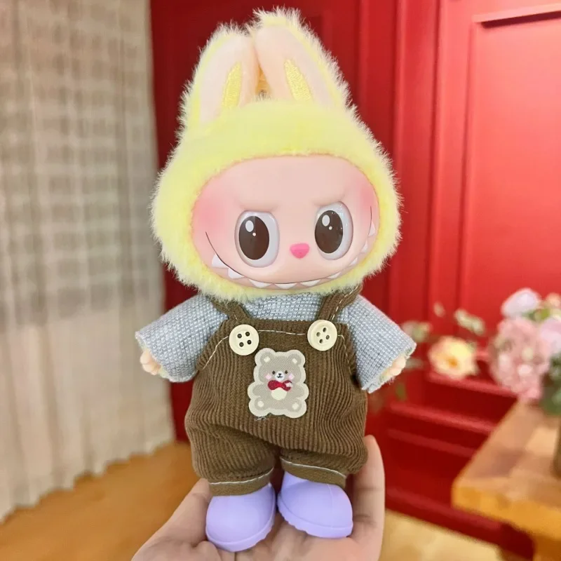 17cm Clothes for Labubu Doll Trendy Brown Strap Blue Rose Light Blue Light Pink Set Casual Minimalist Style Set