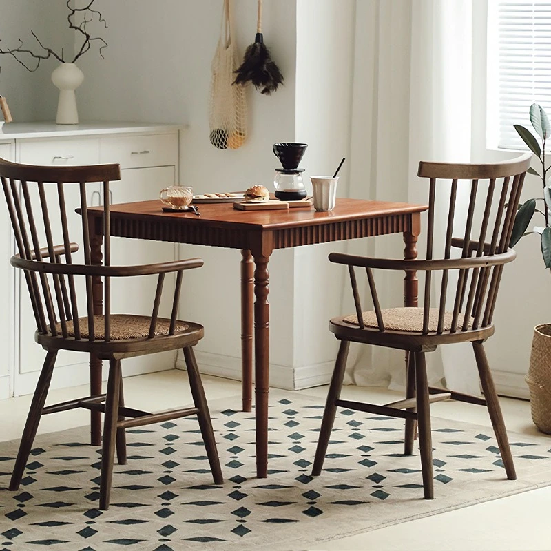 Cadeira retrô de madeira maciça, cadeira de mesa, cadeira de jantar com apoio de braço medieval francês