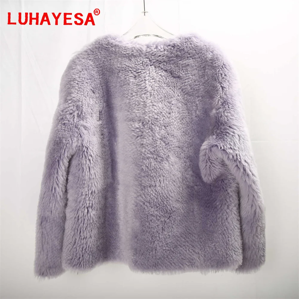 2024 Violet Australia Lamb Fur Shearling Clothes Women Fashion Luhayesa Winter Short Natural Fur Jacket