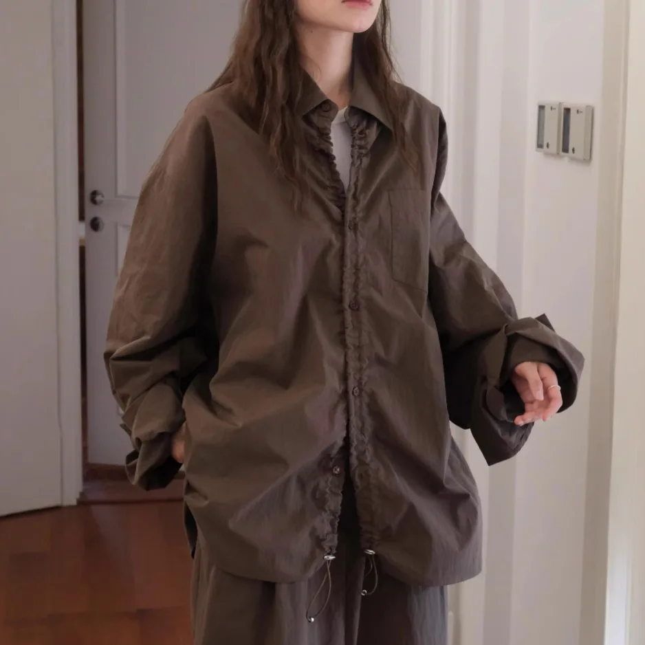 

Niche Lazy Style Design Sense Drawstring Shirt Women's Spring New Loose Silhouette Luxury Versatile Top