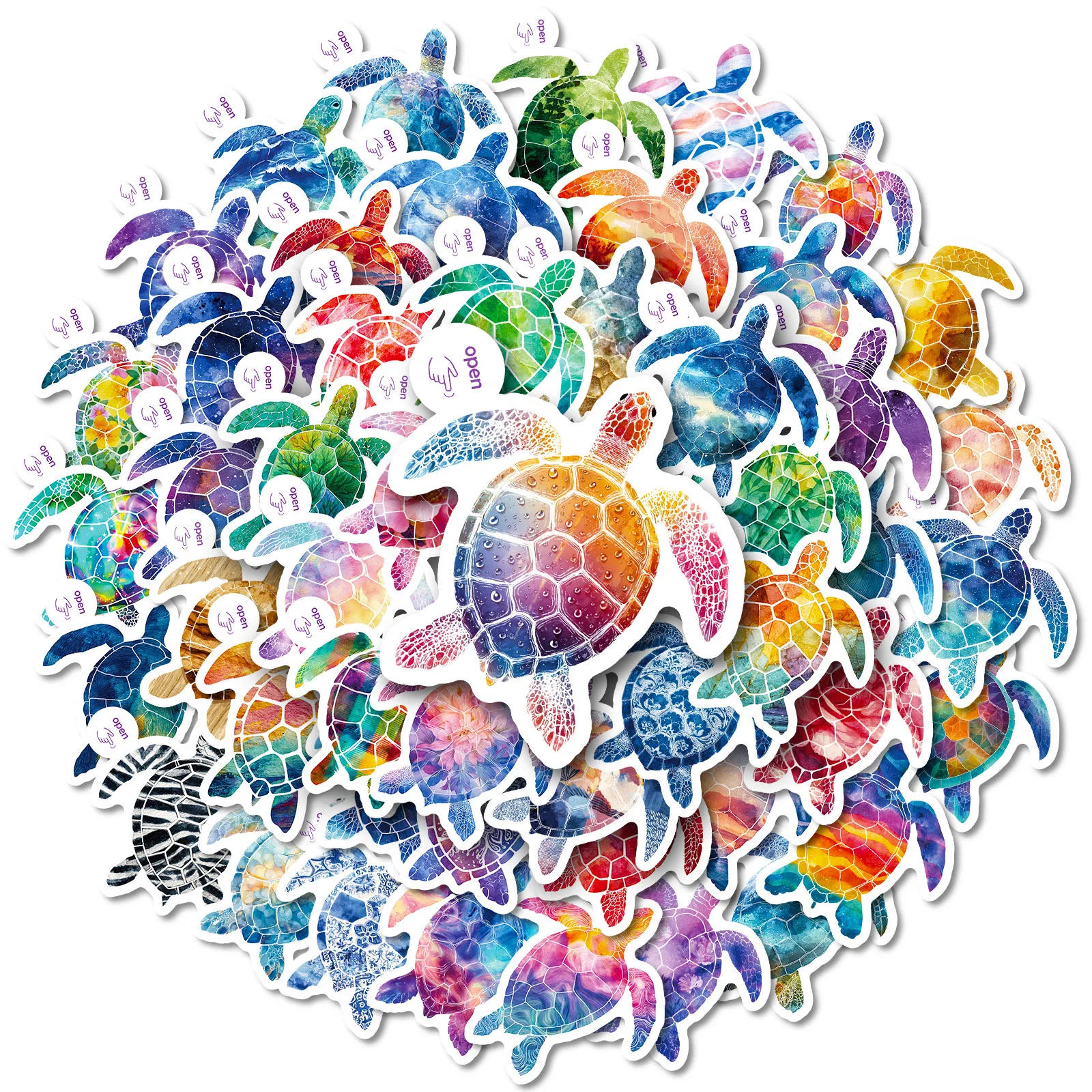 10/50PCS Cartoon Colorful Sea ​​Turtle Stickers Creativity Ocean Animals Graffiti Decoration DIY Notebook Guitar Phone Decals