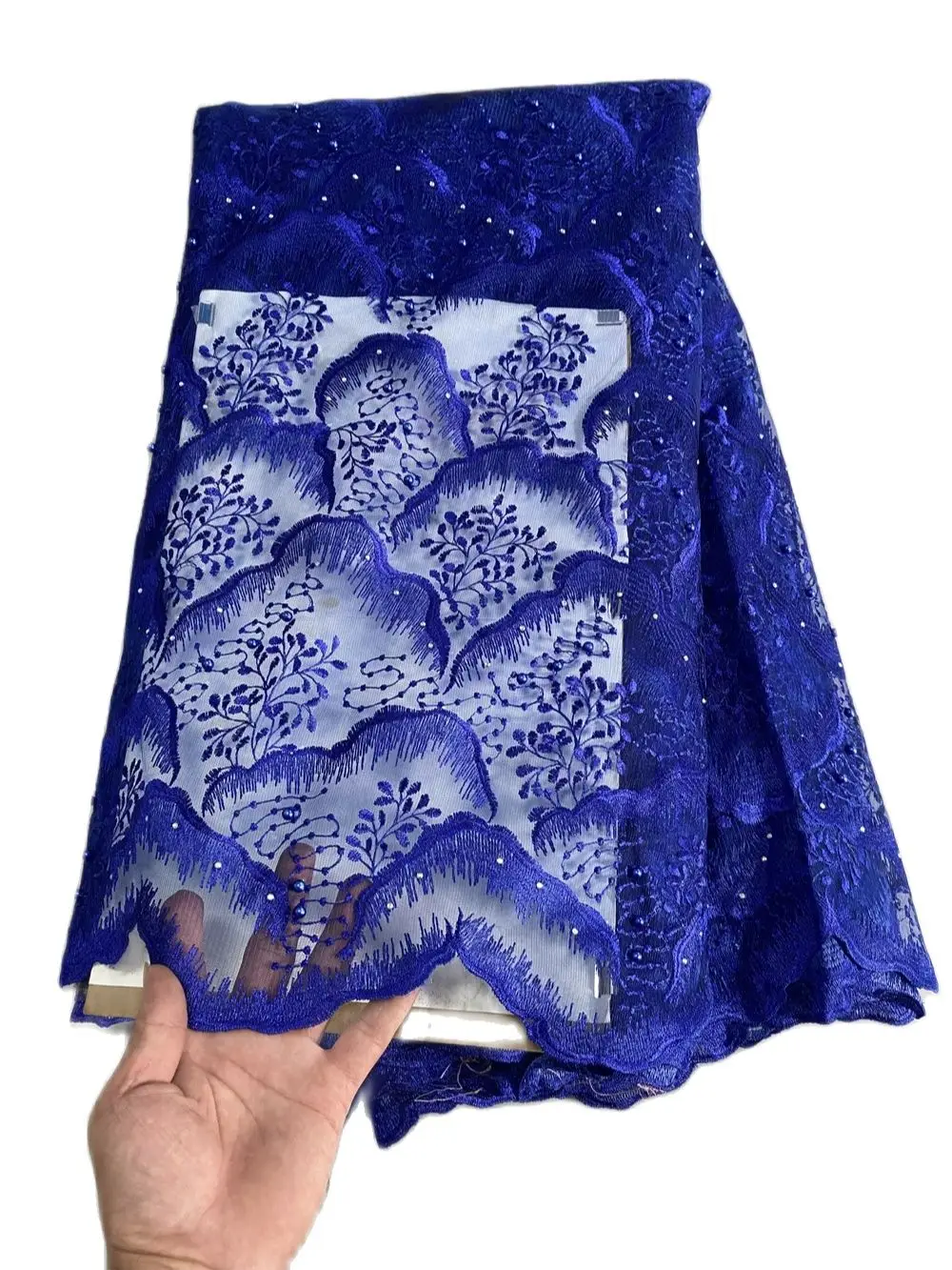 Blue Lace High Quality French Lace Fabric With Stones African Lace Tulle Fabrics For Women Dress