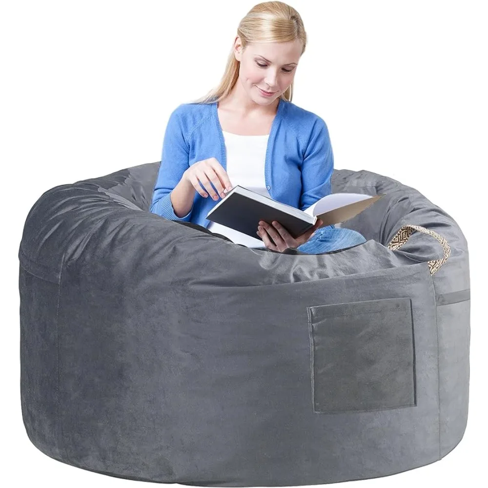 WhatsBedding [Machine Washable Removable Cover Bean Bag Chairs for Adults with Filling,Memory Foam Bean Bag Chair Gray