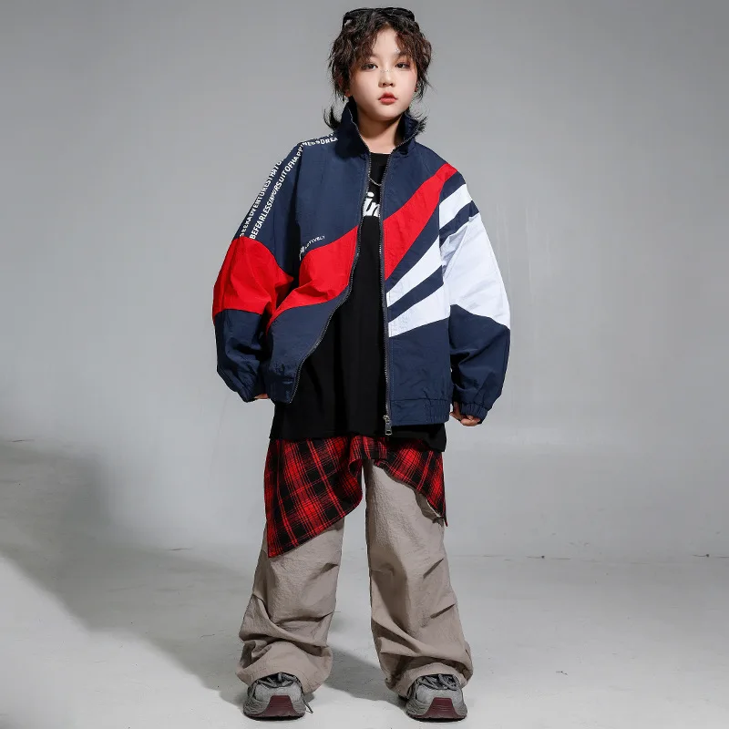 Hip Hop Sets Boys Loose Contrast Jacket Cargo Pants Girls Street Dance Coat Streetwear Kids Jazz K-pop Clothes Children Costume