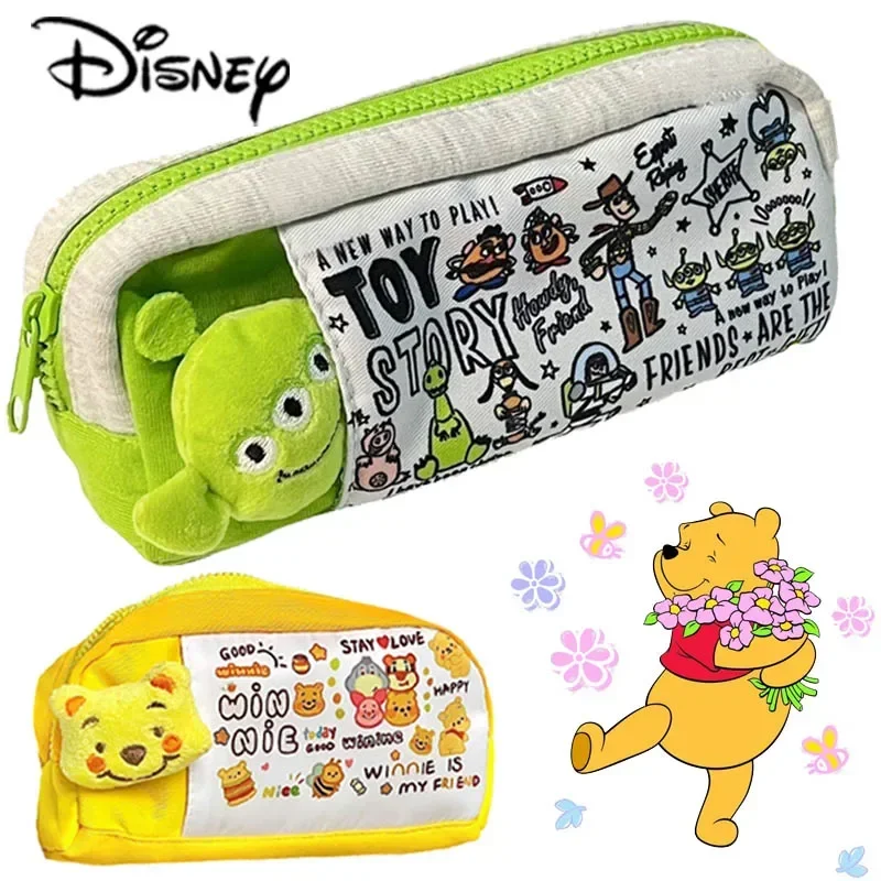 Disney Pooh Bear Alien Pen Bag Cartoon High-capacity Stationery Bag Children Cute Pencil Storage organizer kawaii coin case Gift