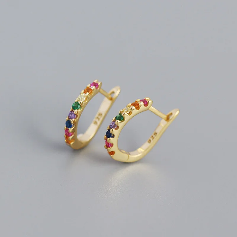 New Fashion Cute Minimal Rainbow Hoop Earrings Multicolor Zirconia Small Geometric Earring Jewelry Female Trendy Thin Ear Hoops
