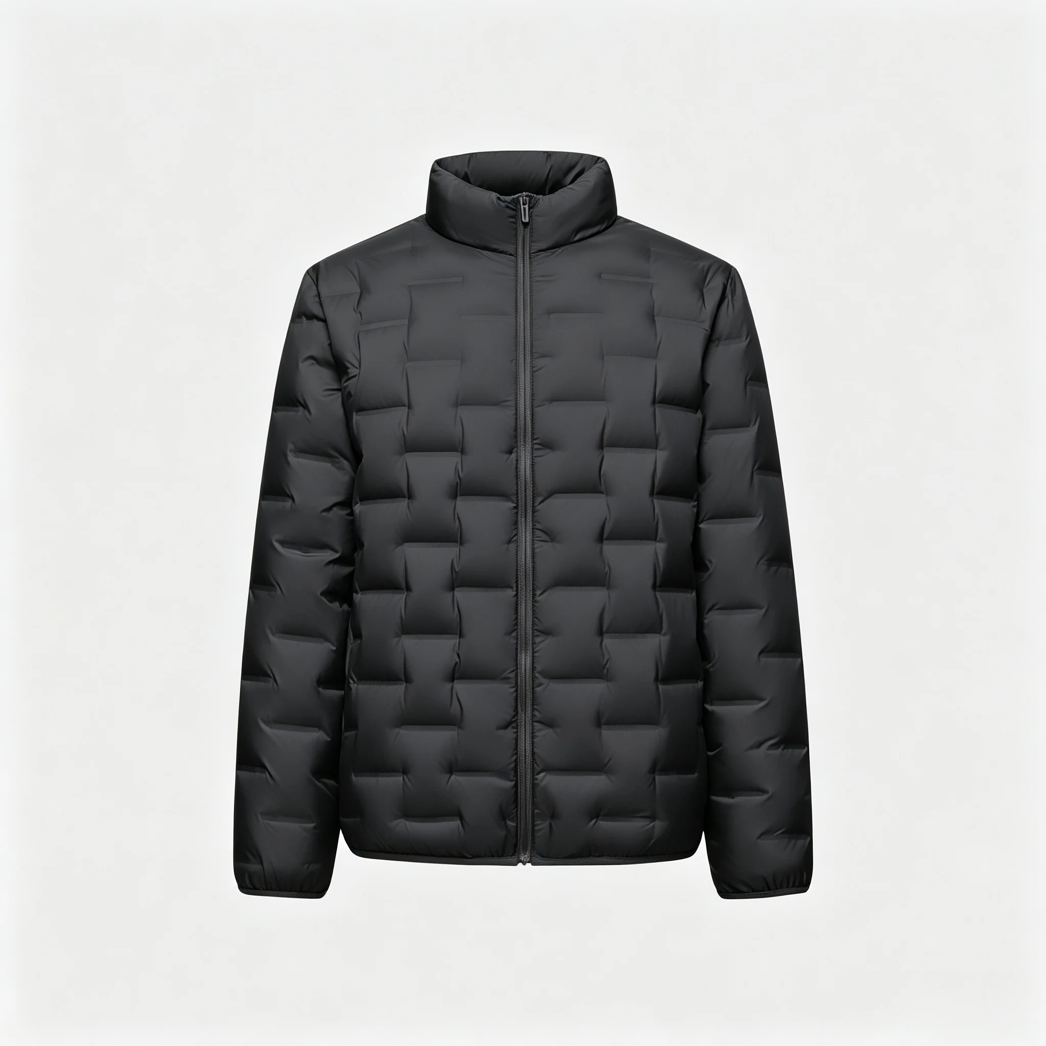 Men Stand Collar Down Jacket 90% Down Seamless Grid Pressing Anti-run-down Lightweight Warm Puffer Coat Elastic Cuff Zipper