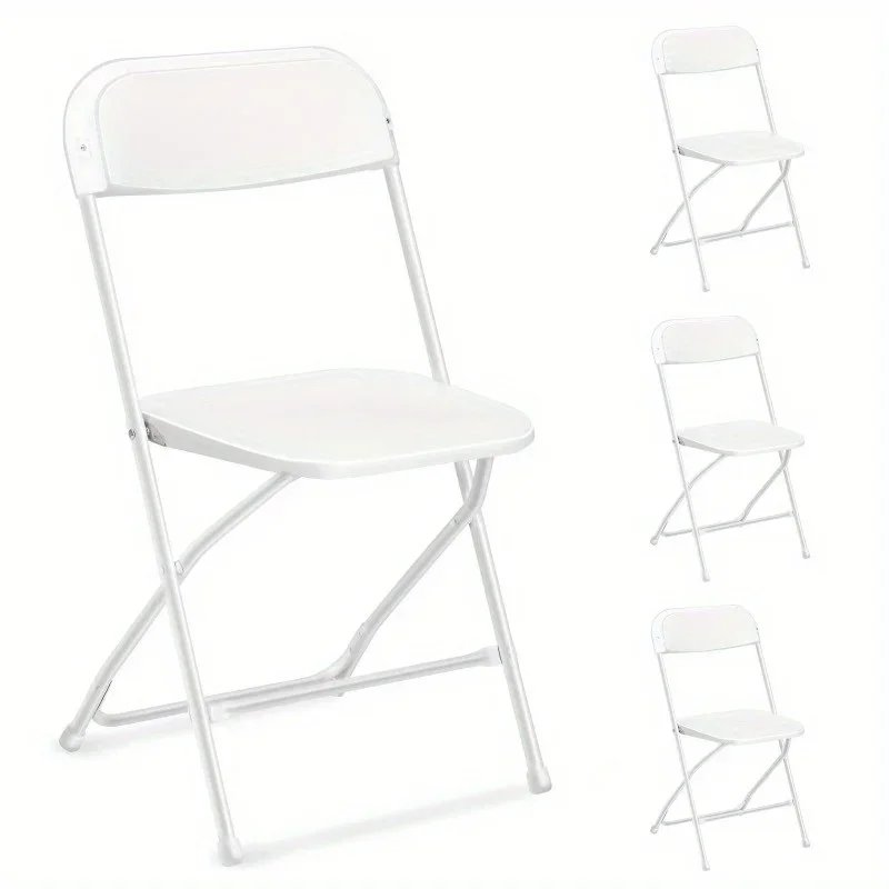 Set of 4 White Foldable Dining Chairs, Folding Chair for Wedding Partie Church