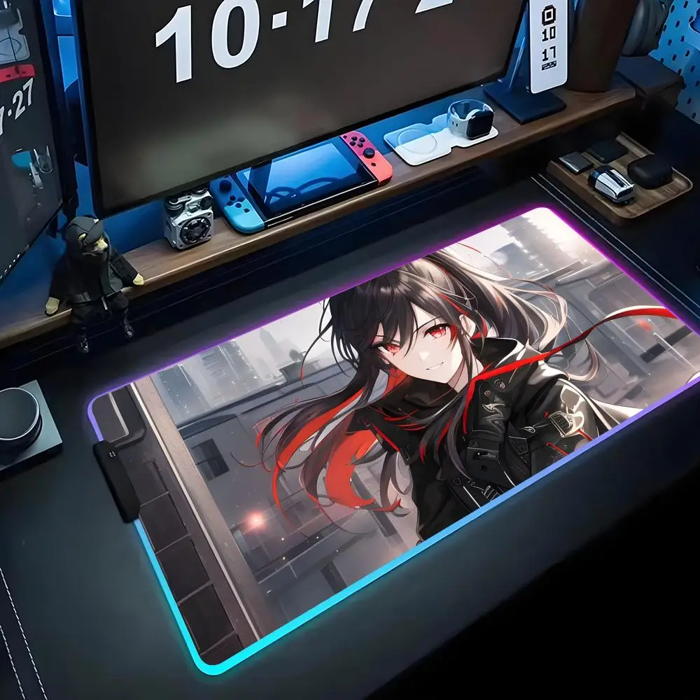 

SF girl Mouse Pad RGB Gaming Mousepad Big LED Pad PC Desk Mat Luminous Mouse Pad Large Keyboard Mats Table Rug With Backlit