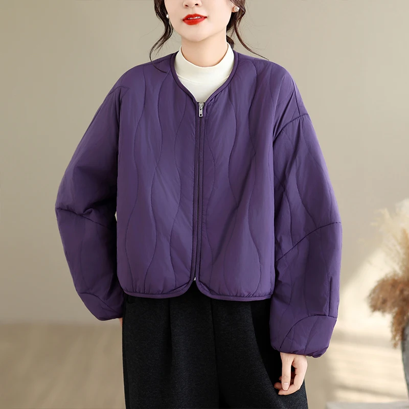 Casual Short Cotton Jacket Autumn Winter New Style Slimming Versatile Large Size Artistic High End Anti-Aging for plus Size W...