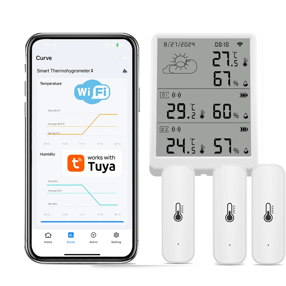Tuya WiFi Weather Station Temperature Sensor Smart Thermohygrometer Kit Wi-Fi Gateway and 433mhz Thermohygrometer with App Alert image 3