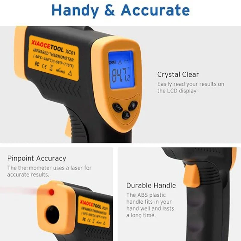 Digital Thermometer Non-contact industrial Infrared Laser LCD Color Screen Kitchen Thermometer Temperature Gun Tester