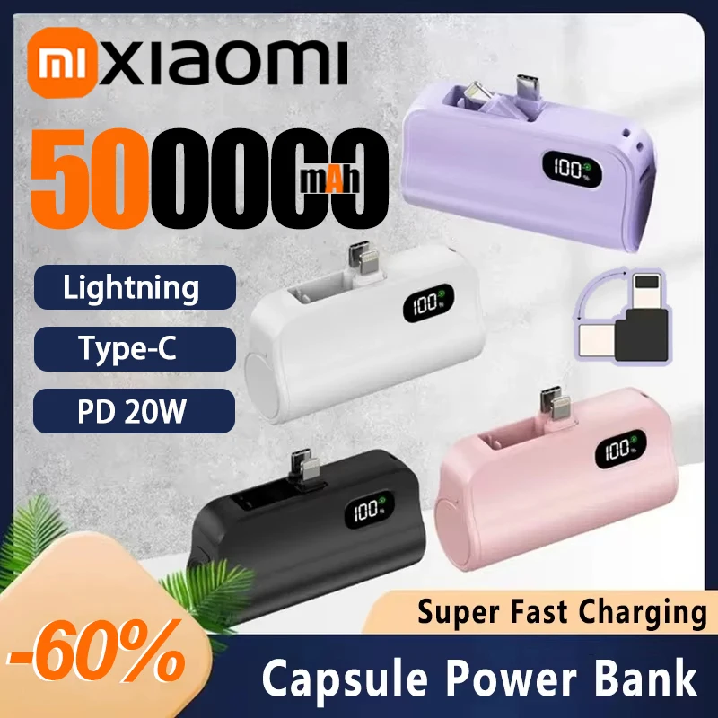 Xiaomi Mini Power Bank 50000mAh 2-in-1 Large Capacity LED Digital Display Portable Fast Charging External Battery For IPhone New