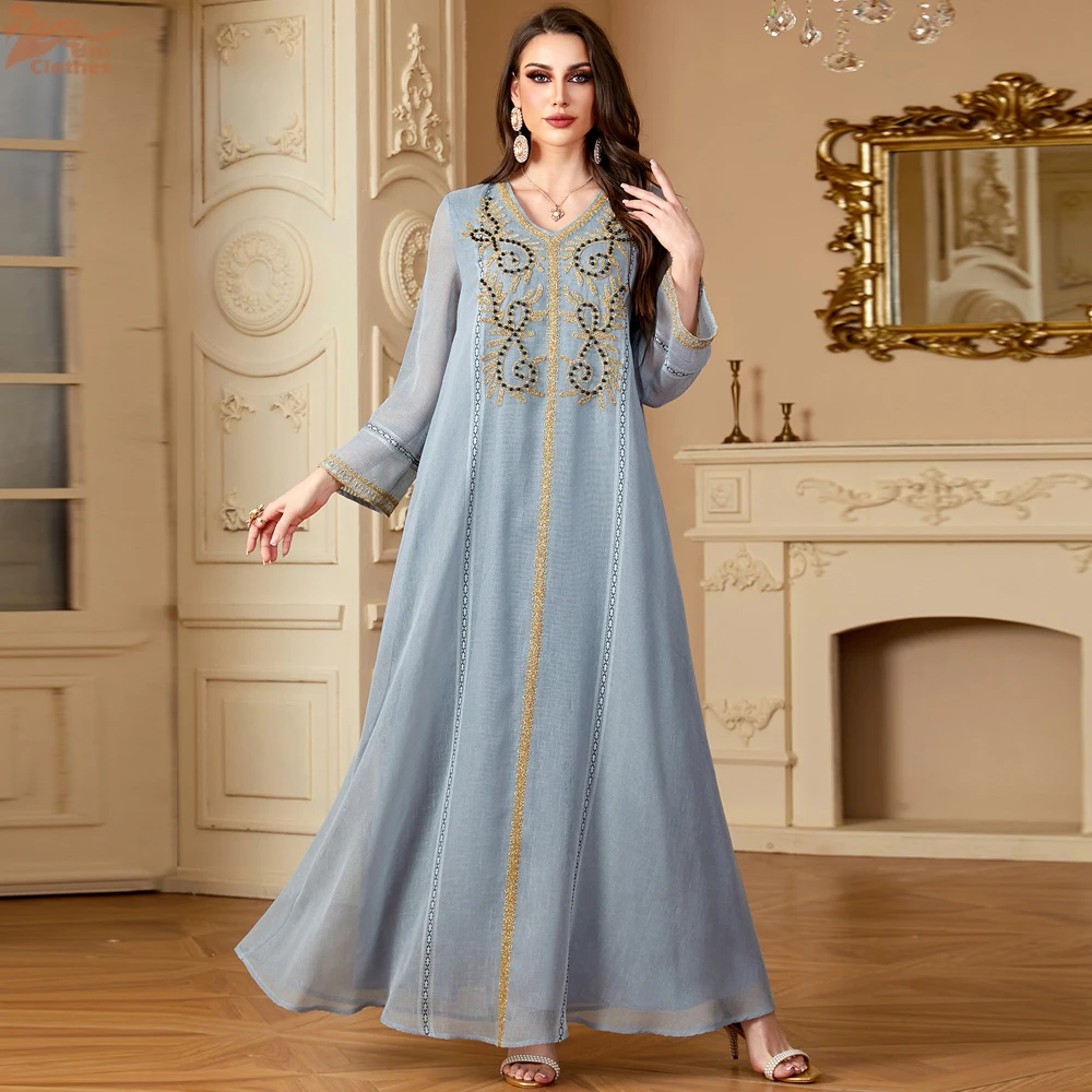 

Eid Djellaba Abaya Women Maxi Dress Embroidery Abaya Muslim Modest Dresses Jalabiya Ramadan Dubai Kaftan Musulman Femme Vestidos