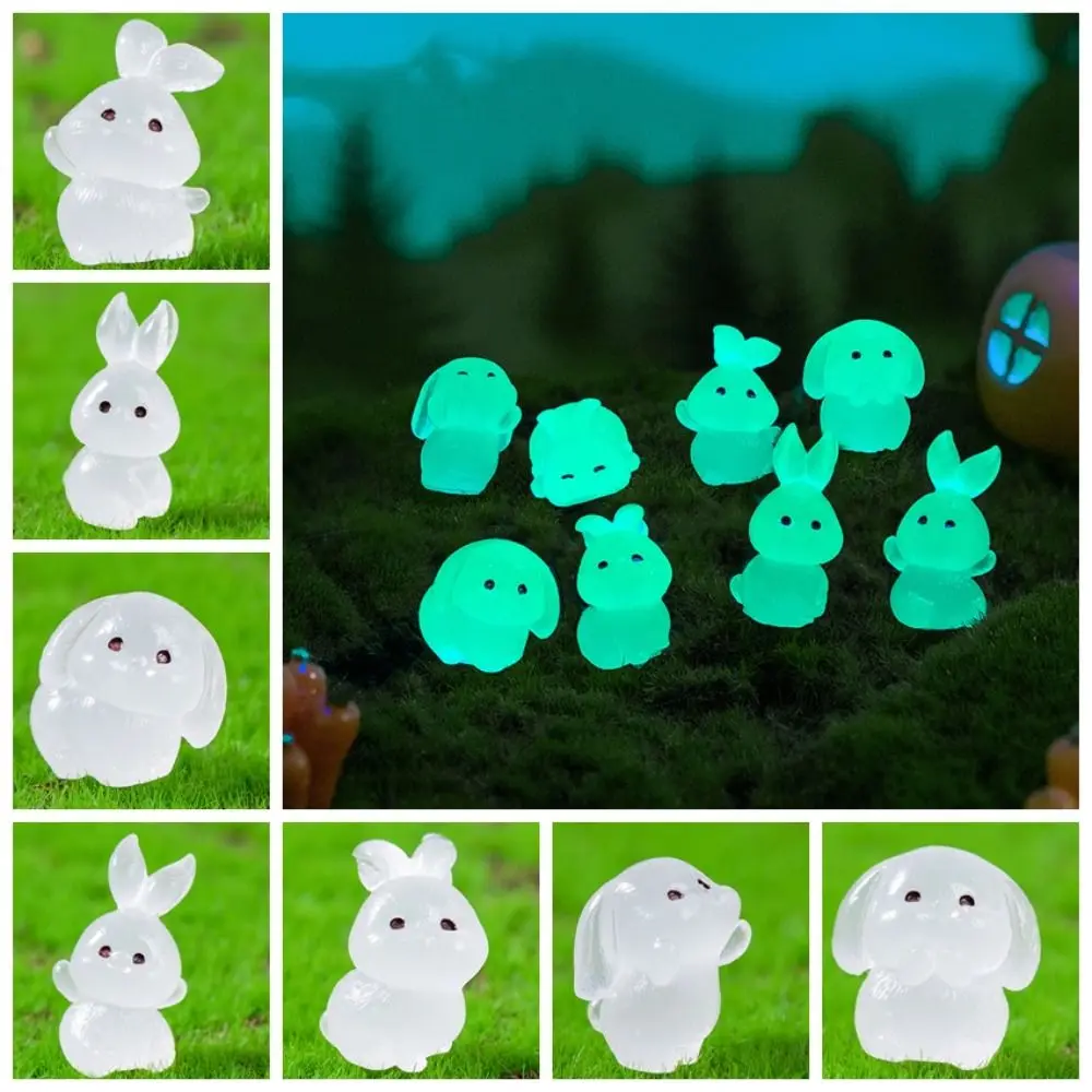 Cute Luminous Rabbits Miniature Statue Resin Crafts Funny Mini Rabbits Ornament Animal Glowing Micro Landscape Ornament