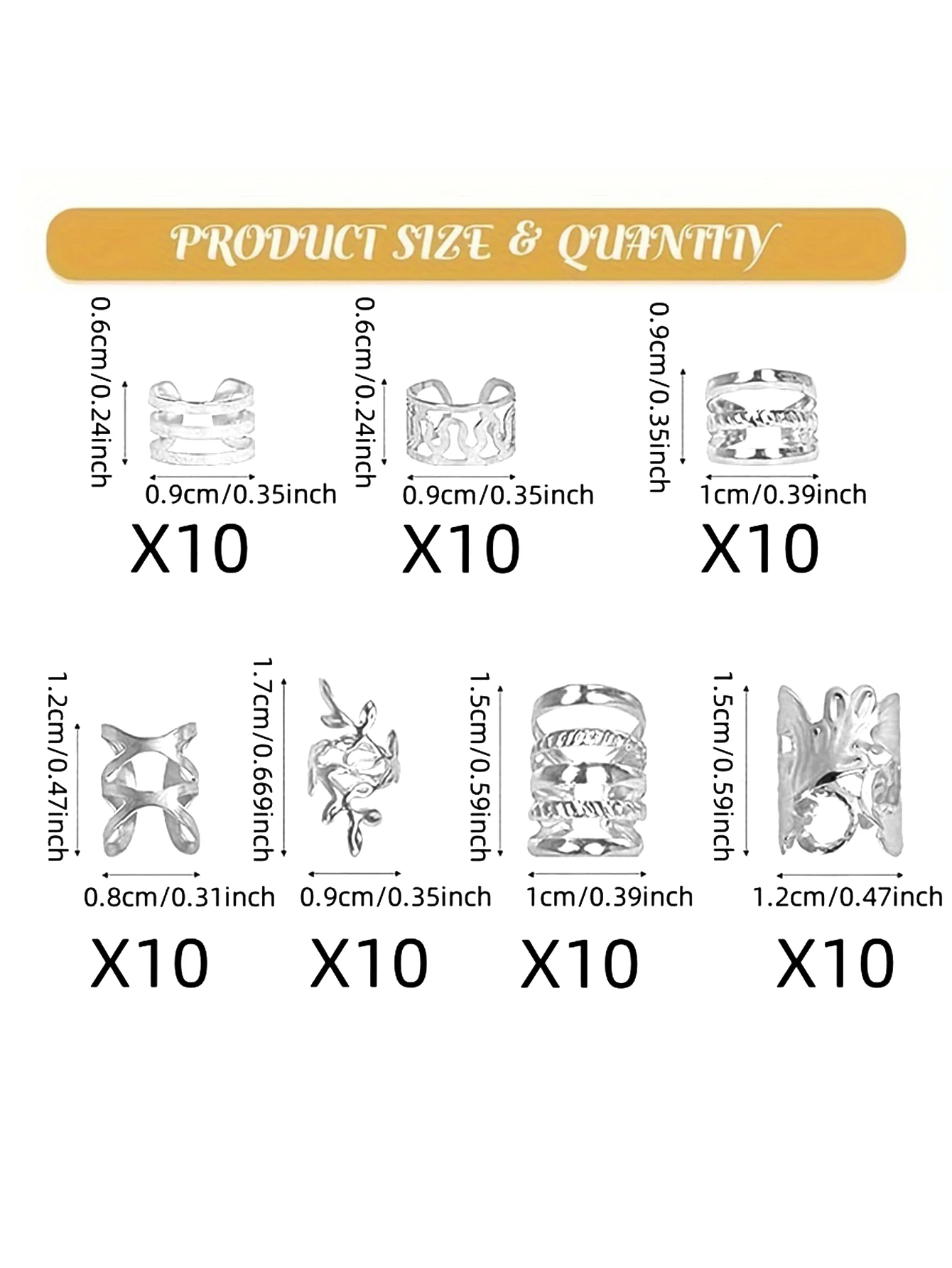 70Pcs Alloy Hair Beads & Braiding Rings, Adjustable Accessories