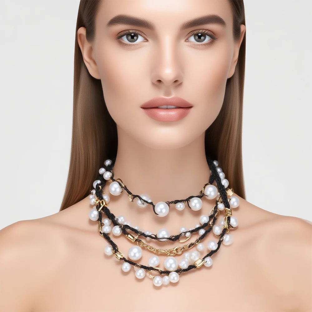 

2026 New Imitation Pearls Necklaces Multi-layer Waterfall Tassels Necklace for Women Fashion Holiday Party Jewelry Gifts