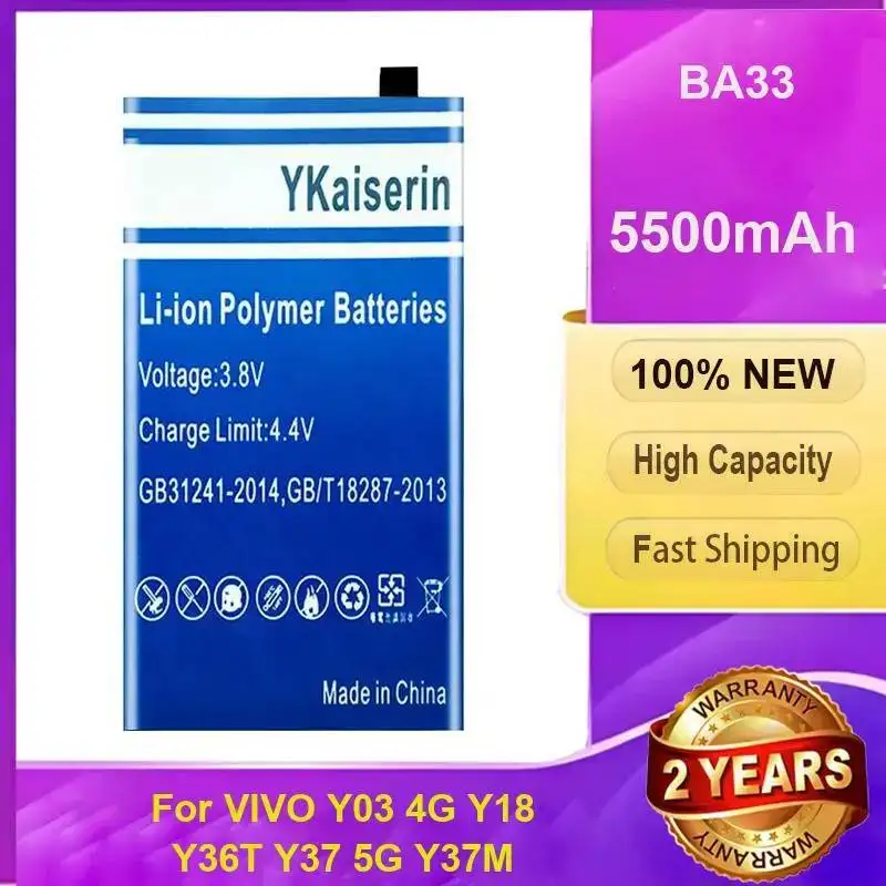 

Mobile Phone Battery 5500Mah High Performance BA33 For Vivo Y03 4G Y18 Y36T Y37 5G Y37M