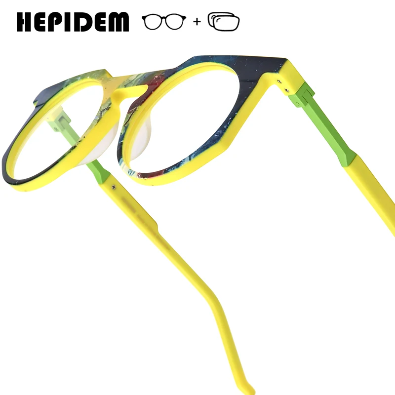 

HEPIDEM Myopia Prescription Glasses Anti-Blue Progressive Optical Lenses Eyewear for Men Women Acetate Round Eyeglasses 9399