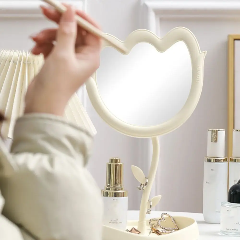 Afneembare tulpbloem make-upspiegel multifunctioneel met sieradenopslag make-upspiegels woondecoratie verstelbare hoek