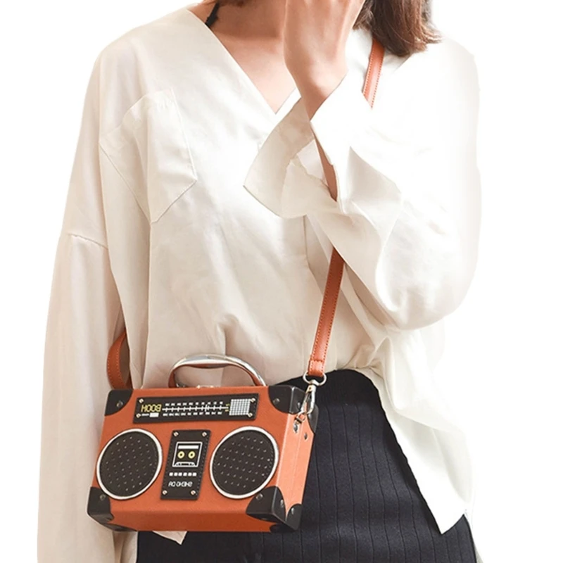 Women Radio Shoulder Bag PU Leather Crossbody Bag Evening Handbag Purse