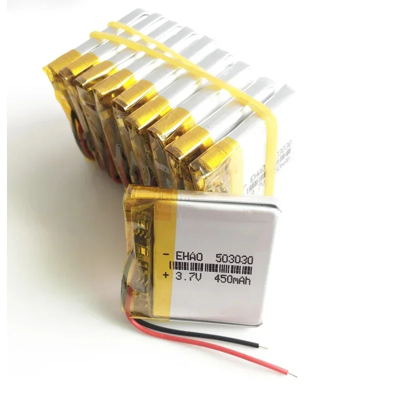 

wholesale 10 PCS 3.7V 450mAh Lithium Polymer LiPo Rechargeable Battery 503030 For Mp3 DVD E-book bluetooth headset camera