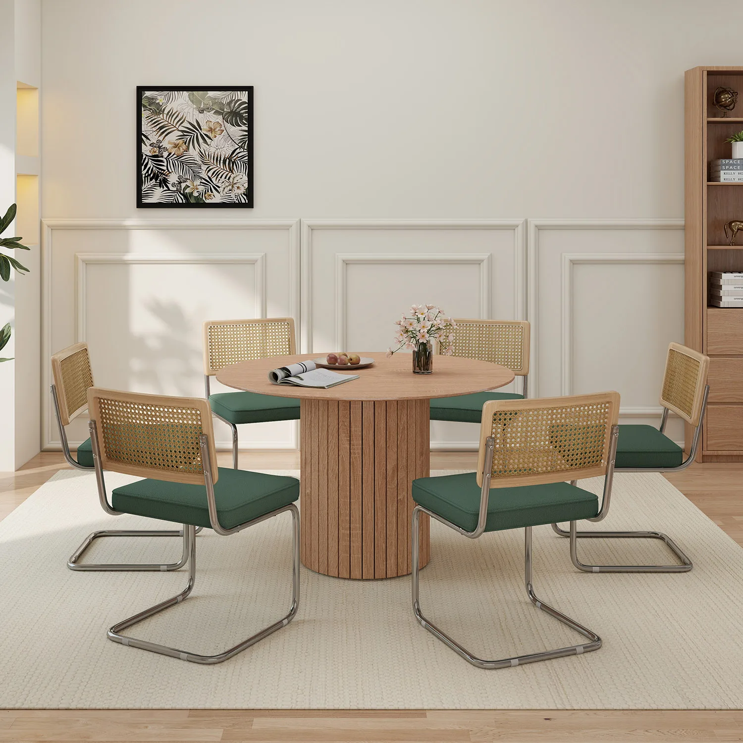 GrandCA HOME 2/4 Stück nordische Esszimmerstühle, mit holländischem Samt gepolstert, Edelstahlrahmen, Stühle mit Rattan-Rückenlehne für Wohnzimmer – Detail 9
