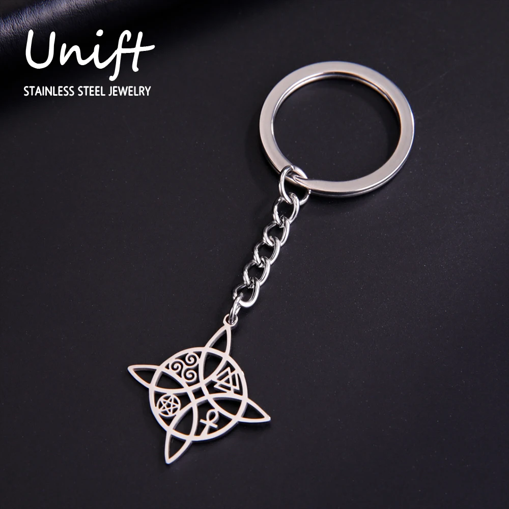 Unift Triskelion Witch Knot Keychain Keyring Key Chain Stainless Steel Wicca Celtics Knot Jewelry Unisex Bag Accessories