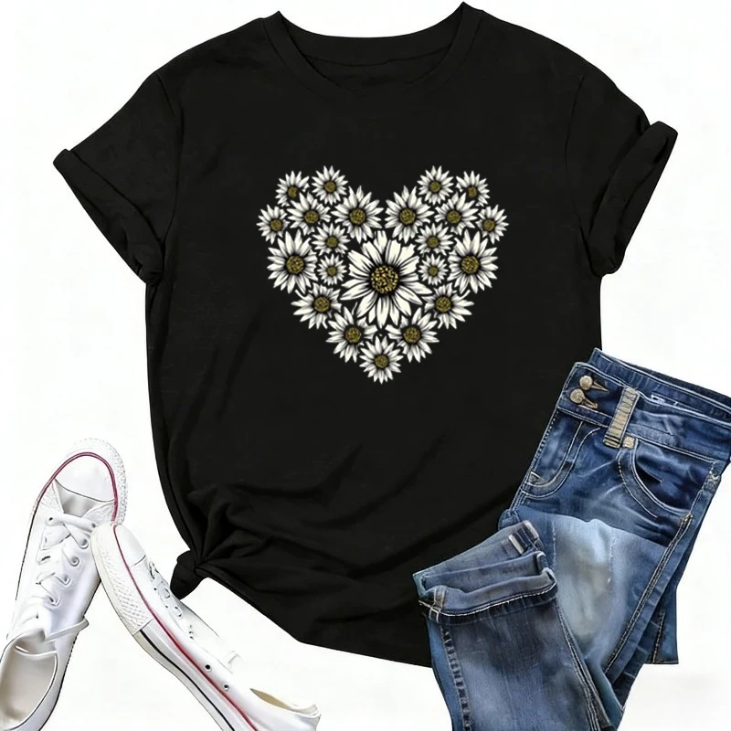 Daisy Flowers Shirt Floral Design Daisy Graphic T Shirt С Принтом Folk Art Shirt Women TShirt Mujer Camisa Feminina Kleding