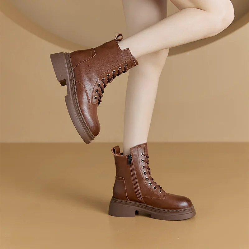 

Women's boots 2025 autumn/winter retro leather short boots for women Korean version thick soled short boots for women