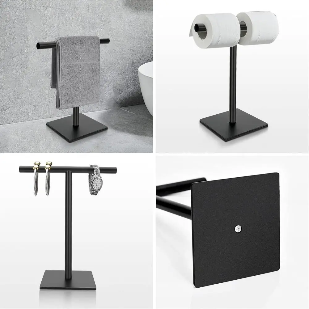 Stainless Steel Bath Towel Stand Modern Style T-Shape Towel Bar Rack Waterproof with Heavy Base Hand Towel Holder Shower