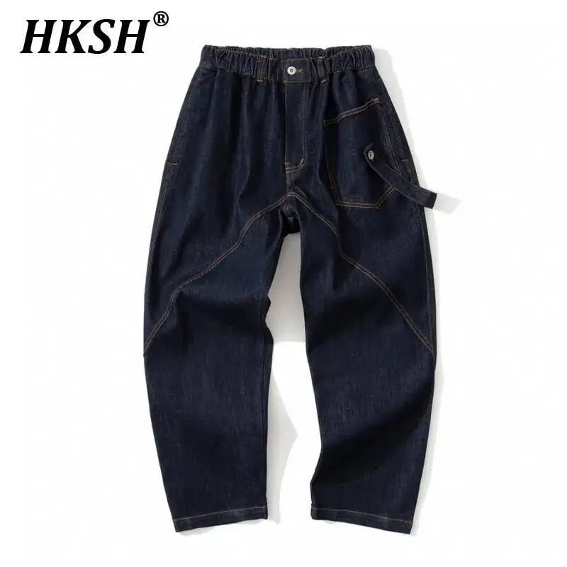 

HKSH Spring Summer New Men Tide Chic High Street Vintage Original Denim Pants Casual Slight Stretch Straight Zipper Jeans HK5061