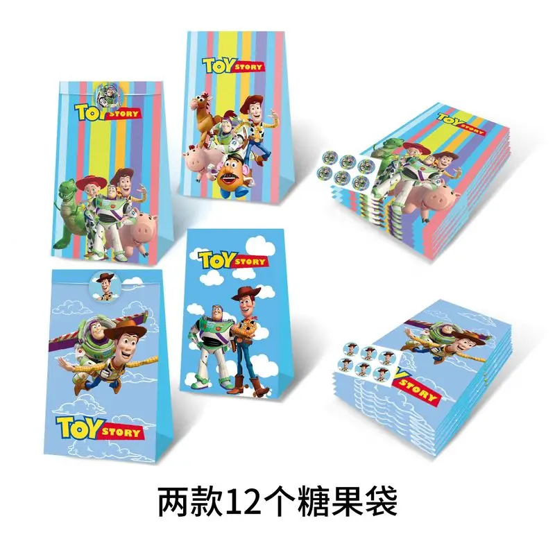 

New 12pcs Minnie Lightning McQueen Toy Story Cartoon Figure Handbag Set for Birthday Halloween Candy Paper Bag Gift Decoration