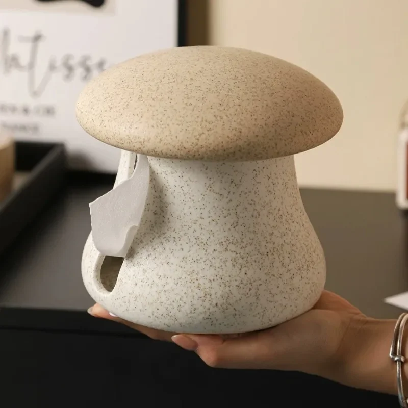 Mushroom Ceramic Tissue Box Stone Texture Napkin Holder Home Desktop Decor Paper Tissue Storage Case for Living Room Bedroom