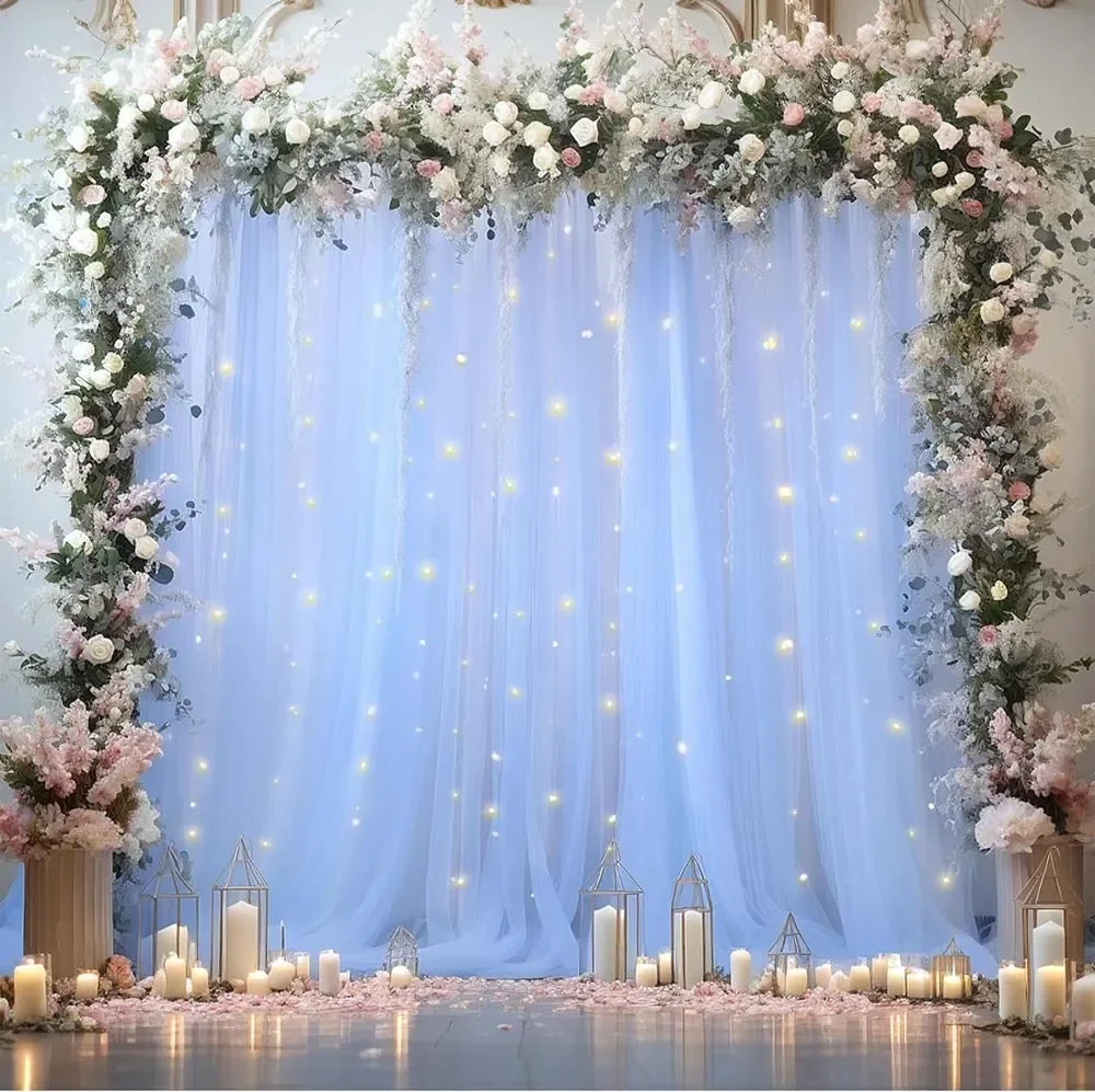 

3x2.15M 3x3M Backdrop Curtain with Lights for Party Wedding Arch Wrinkle Free Photo Background Birthday Baby Shower Decorations