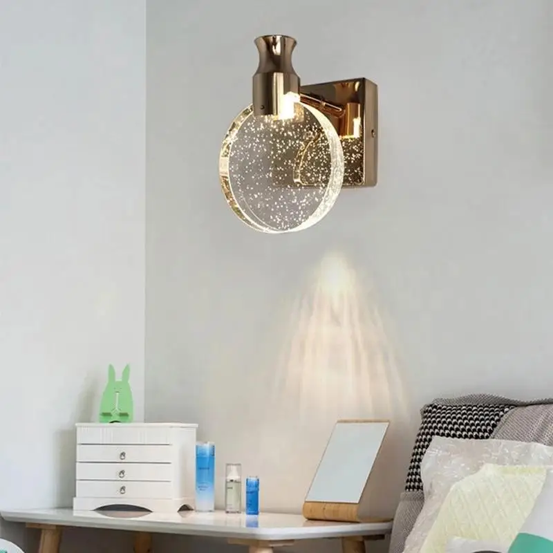 Moderne Deluce Crystal Wandlamp Nordic Gold Slaapkamer Led Wandlamp Bedlampje Trap Badkamer Woonkamer Ronde Spiegel Lamp mod