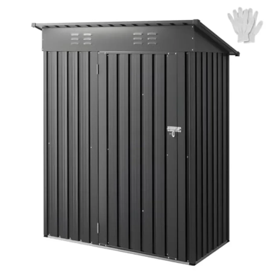 Outdoor Storage Shed for Backyard, Garden, Patio: 5 X 3 FT Metal Construction, Gray Color, Sloped Roof, Lockable Door and 2 Lou