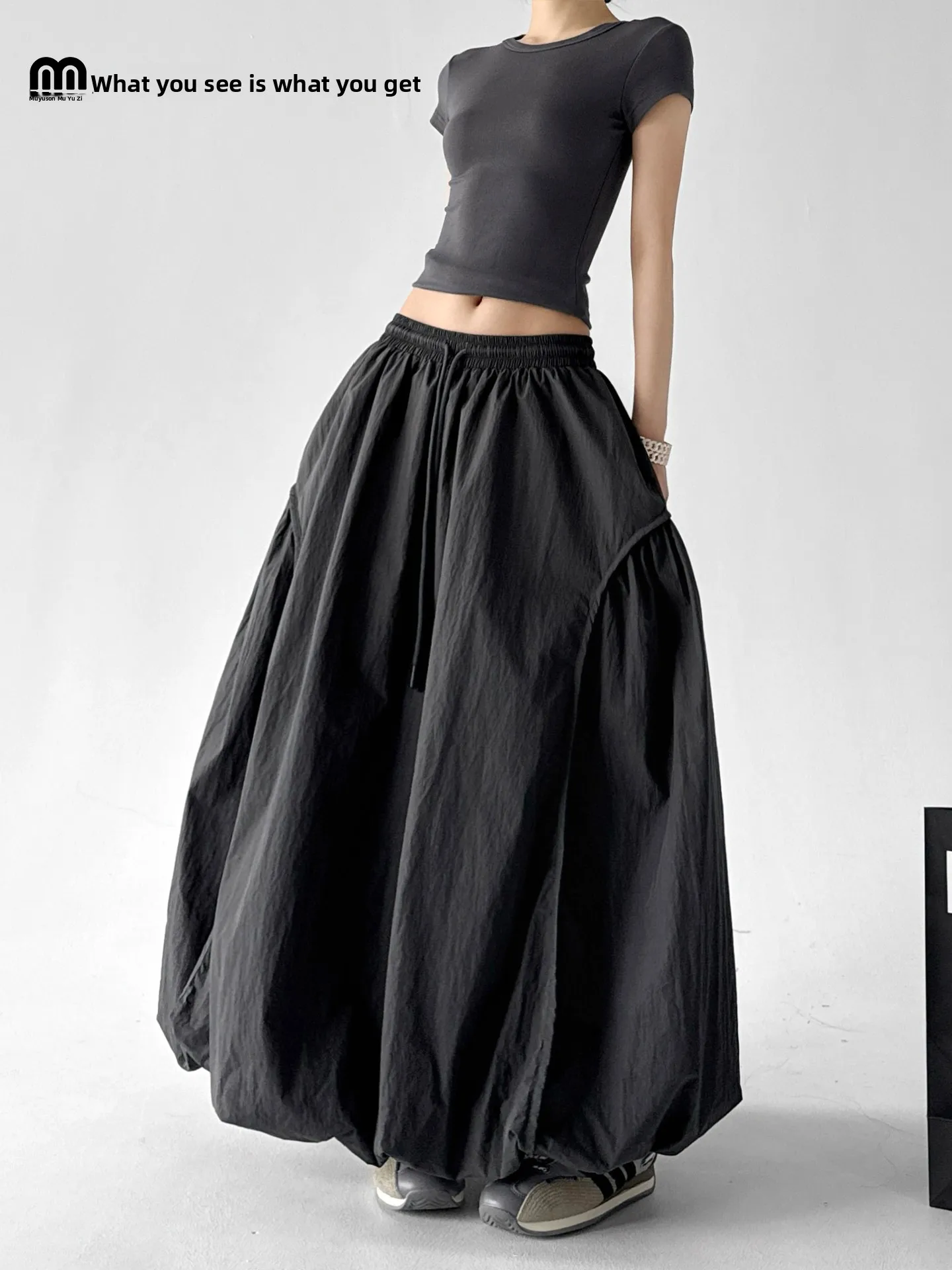 

Серая юбка-тюльпан с цветочным принтом, женская, с завышенной талией, А-силуэт, длинная, летняя, новый стиль, универсальная, пышная, средней длины, из хлопка