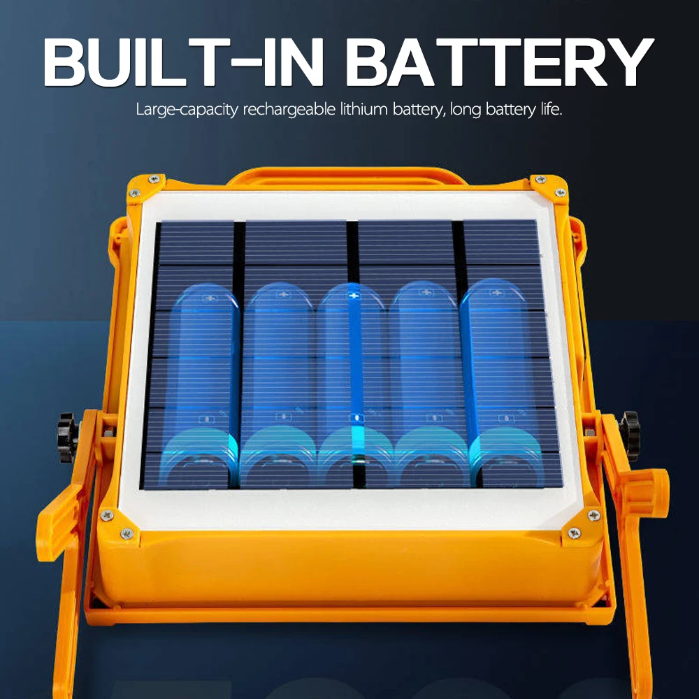 100W Solar Powered LED Work Light Waterproof Searchlight Recarregável Spotlight Solar Light Portable Camping Light Work Lamp