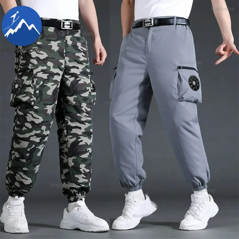 

Men Fan Pants Fishing Hunting Adventure Climbing Hiking Sports Camo Trousers Air-Conditioning Clothes Travel Camping Trousers