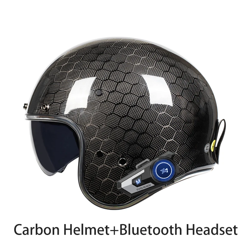 

Lightweight Snake Carbon Fiber Motorcycle Open Face 3/4 Helmet Racing Riding Safety Cruising Jet Helmets Men With Built-in lens