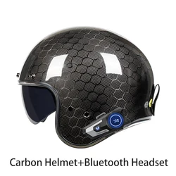 Casco de motocicleta de fibra de carbono para hombre, protector de cabeza de cara abierta, ligero, de serpiente, con lente integrada, 3/4