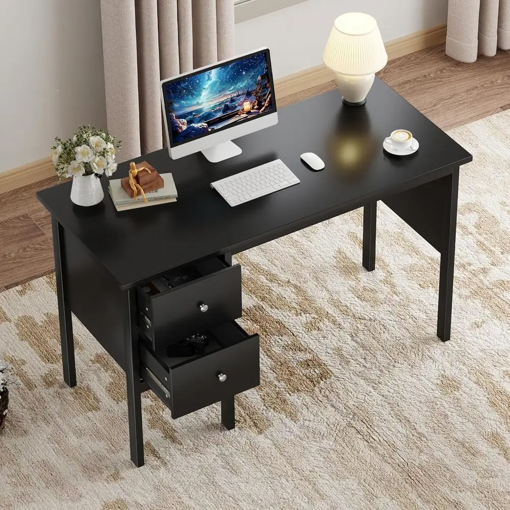 Modern White Desk with Drawers, Storage Cabinet, Makeup Vanity, and Filing for Home Office (Black, 43.3)