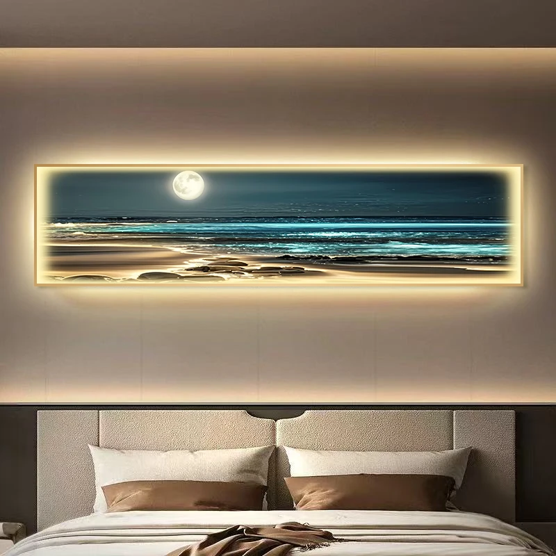 xx-Modern Wave Scenery LED Decorative Painting Home Decoration Living Room Bedroom Background Bedhead Sofa Wall Painting Light