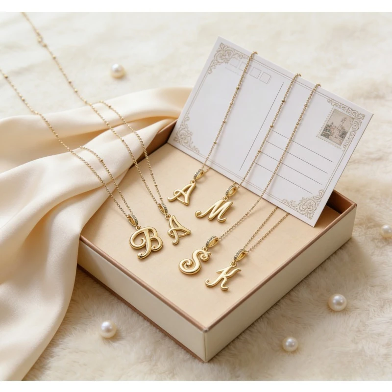 

Premium 18k Gold Electroplated High Polished Metal Copper with 26 Exquisite English Letters Pendant and Women's Jewelry Necklace