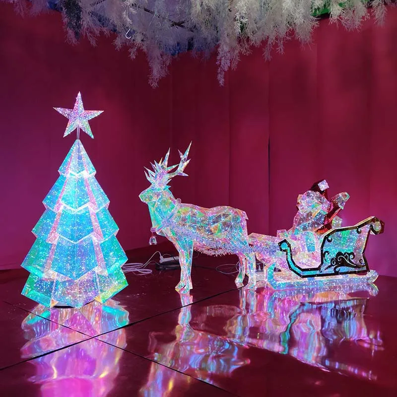 Elk Christmas Day Christmas Deer Pull Car Scene Decoration Arrangement Symphony Illuminated Christmas Tree Mall