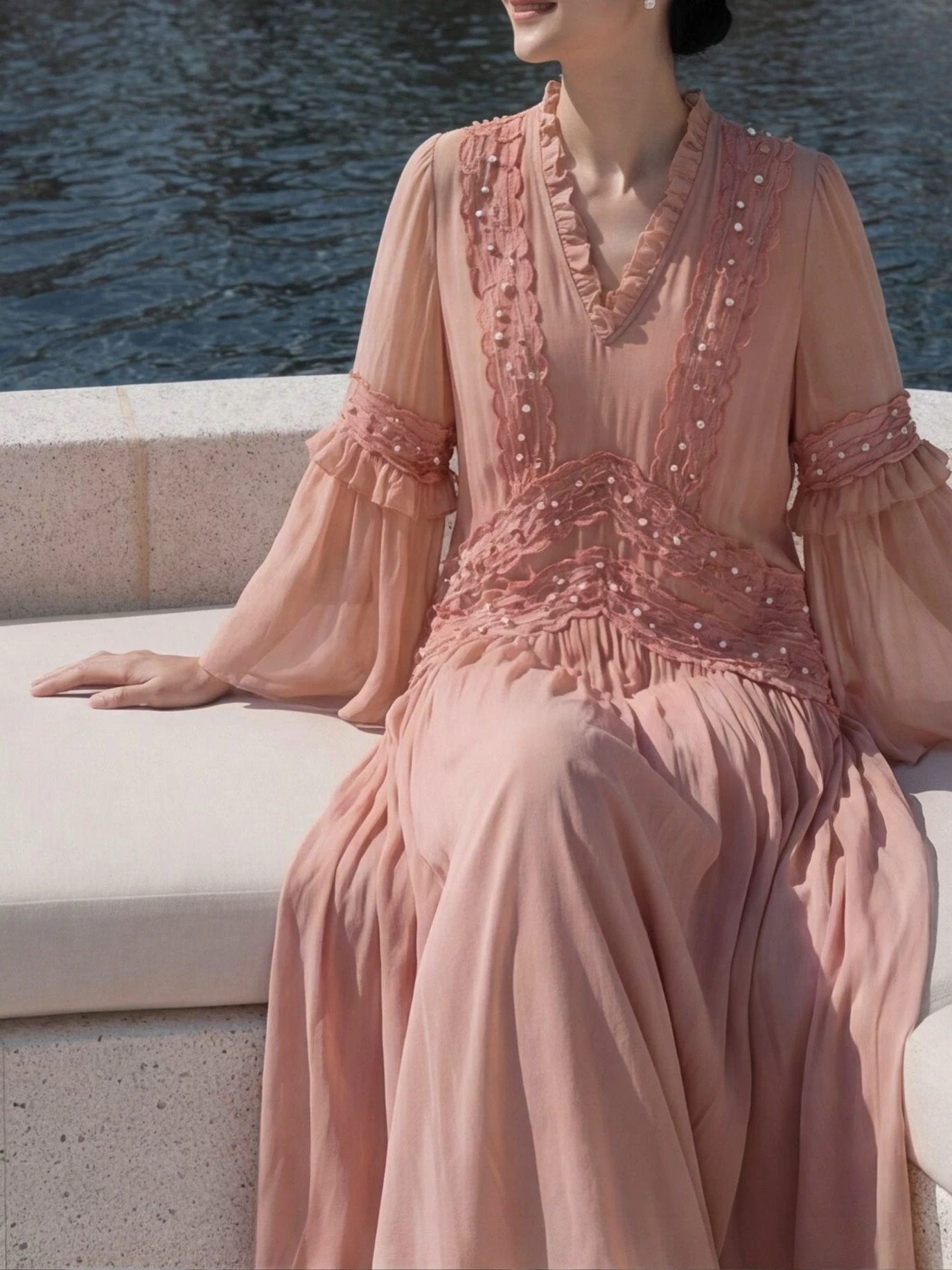 

Элегантное шелковое платье Spring Sonata с V-образным вырезом, свободной талией, рукавом 3/4, фасон H, для активного отдыха, женское, весна-лето