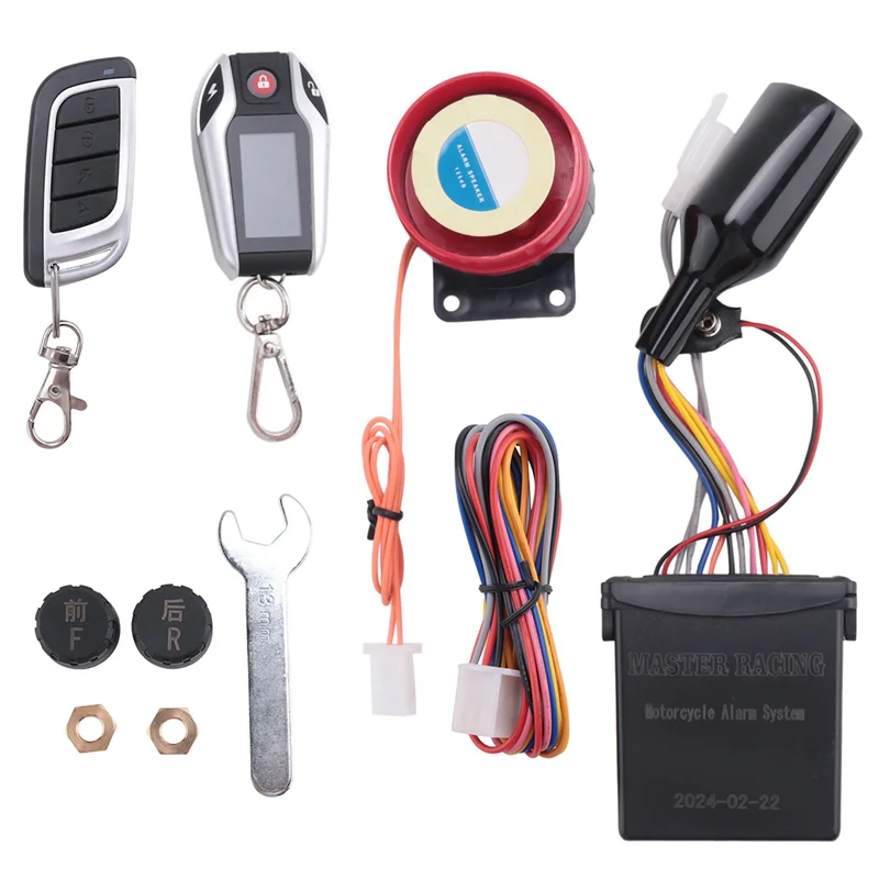 

LCD Motorcycle Alarm Auto Lock/Unlock Security System Two Anti-Theft Alarms Keyless Engine Start,Tire Pressure Monitor Durable-A