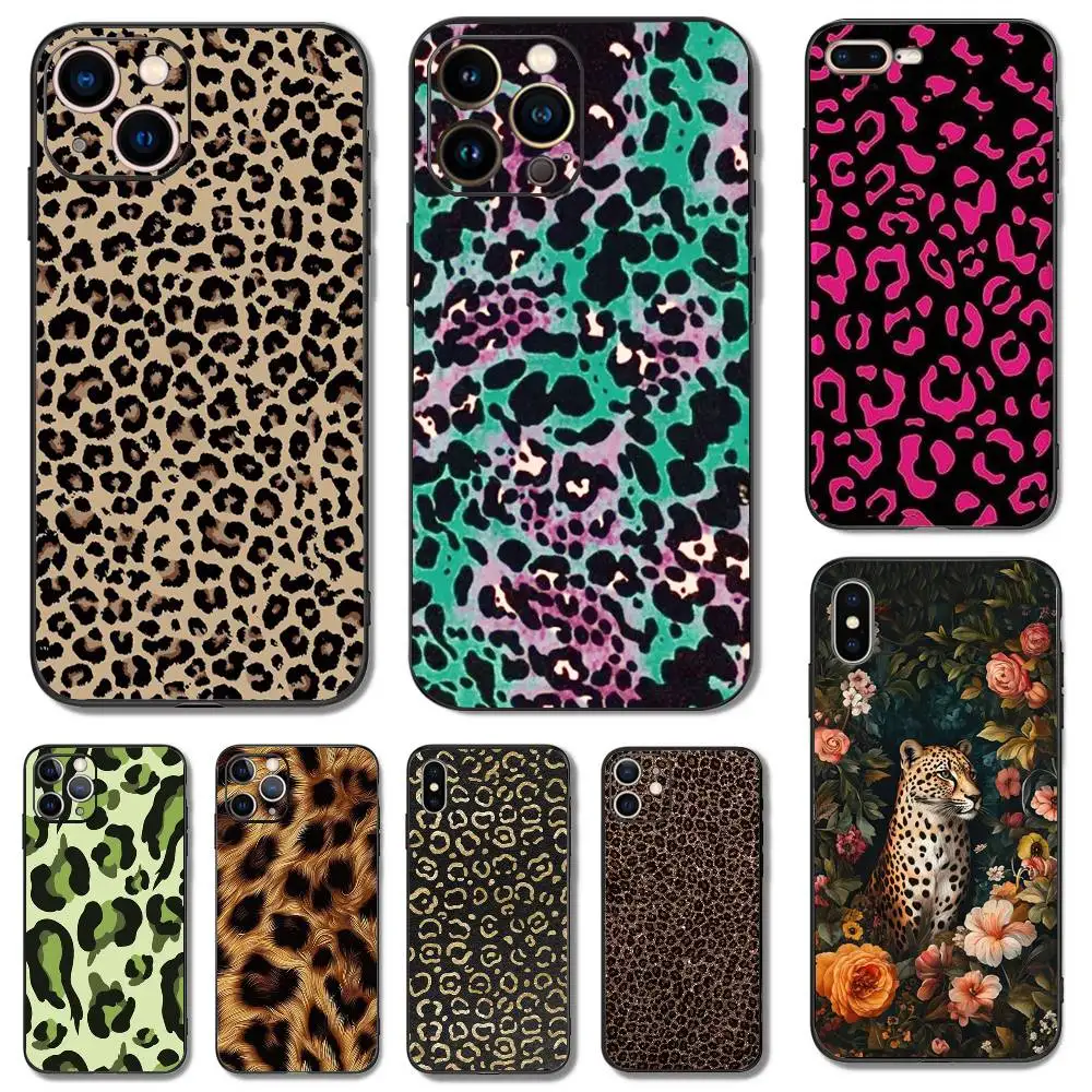 

Black Leopard Print Pattern Phone Case For iPhone 16,15,14,13,12,11,Pro,X,XS,Max,XR,Plus,Mini Soft Silicone Black Shockproof TPU