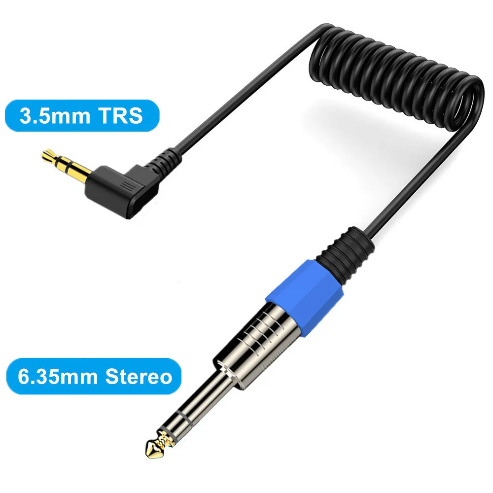 3.5mm TRS to 6.35mm Audio Cable Coiled Spring 1/8 to 1/4 Stereo Cable Compatible with iPhone, iPod, Tablet, Laptop